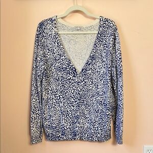 VINTAGE FASHION BUG 100% Cotton Blue & White V-Neck Cardigan Sweater XL